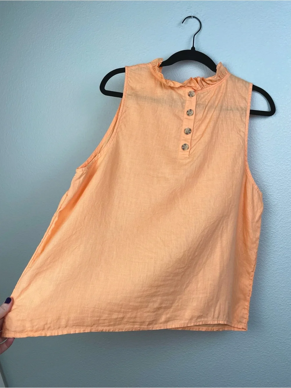 J.Crew Women's XL Fleur Top 100% Linen Ruffle Collar Orange Creamsicle Tank
